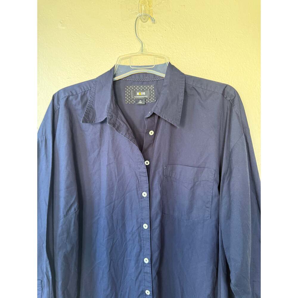 Maeve Anthropologie Navy Blue Cotton Button Down Shirt Tunic 1X Relaxed Fit - Picture 4 of 10